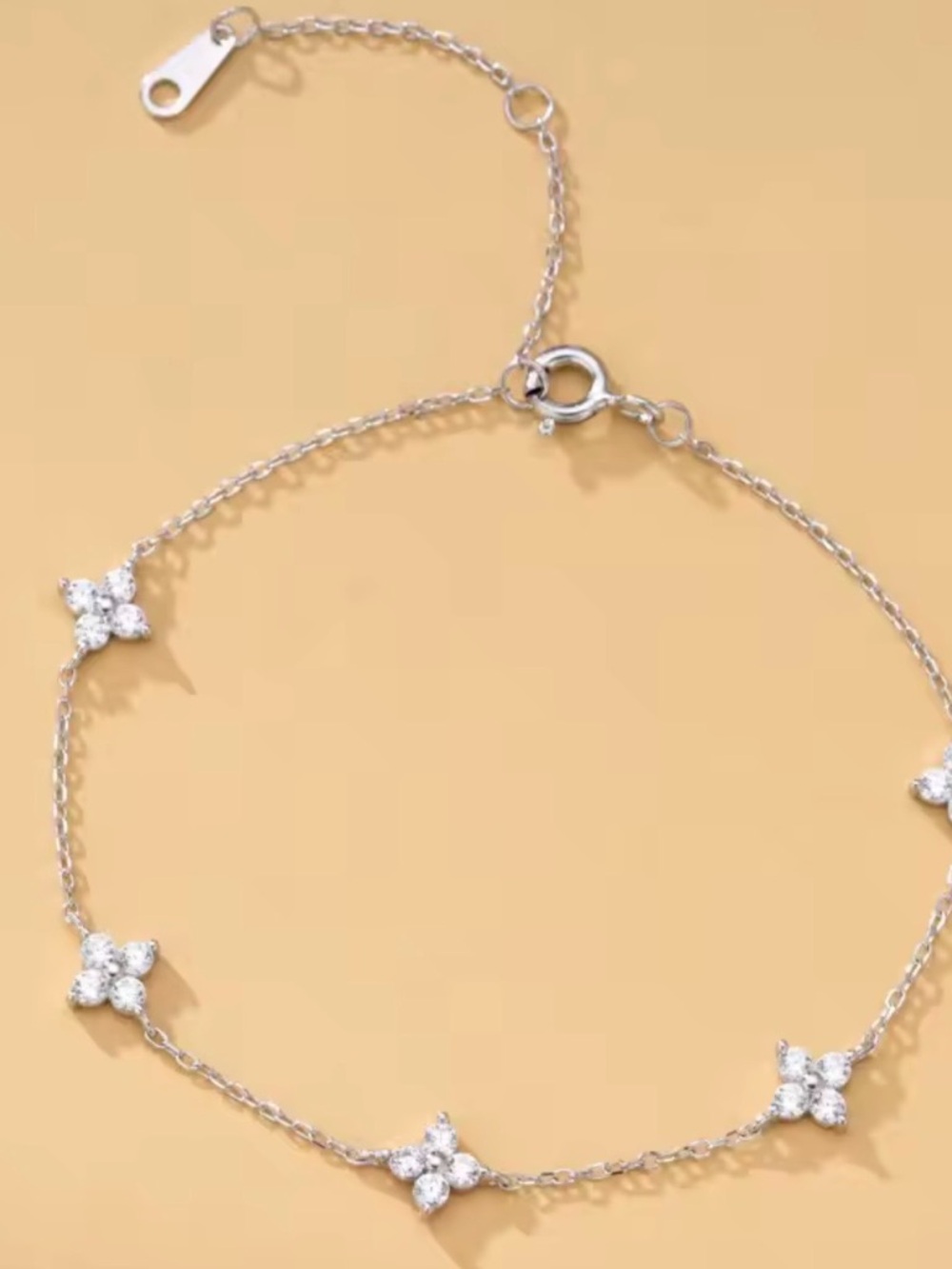 Delicate Silver Four-Petal Cubic Zirconia Bracelet - Silver